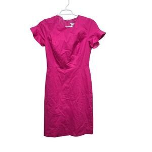 J.Crew Hot Pink Flutter Sleeve Sheath Dress Cotton Blend Size 2